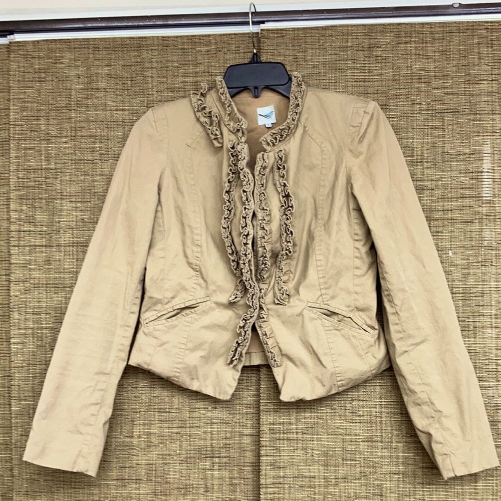 Anthropology short fitted cotton jacket ruffles on front